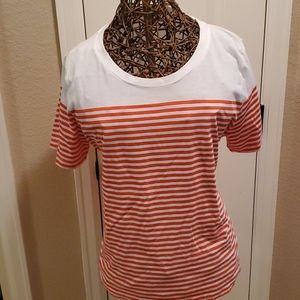 Ladies - J Crew - Orange & White Striped Tshirt